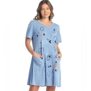 New 1X blue bahamas summer dress pockets m78-1823 short sleeve plus size